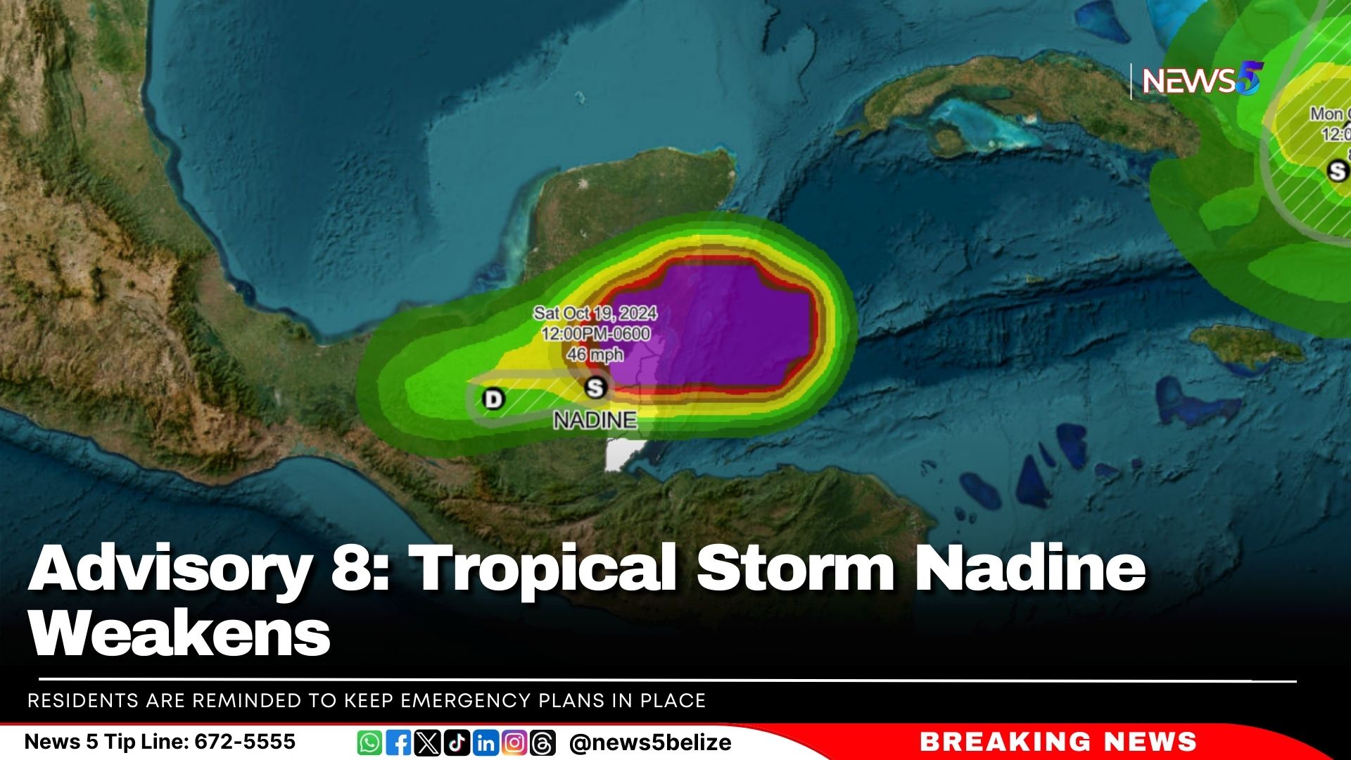 Advisory 8: Tropical Storm Nadine Weakens | Greater Belize Media